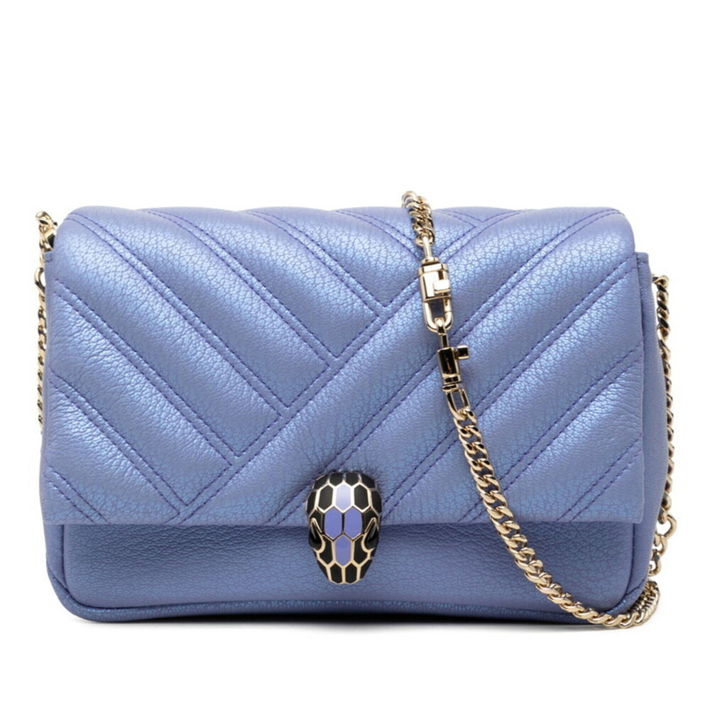 Bulgari Serpenti Cabochon Crossbody Chain Shoulder Bag, Purple Leather, Women...